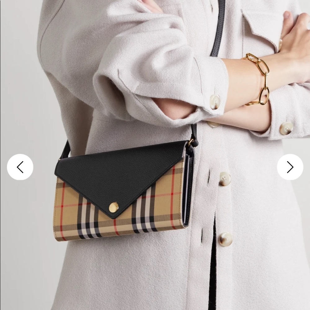 BURBERRY
Textured-leather and checked canvas shoulder bag